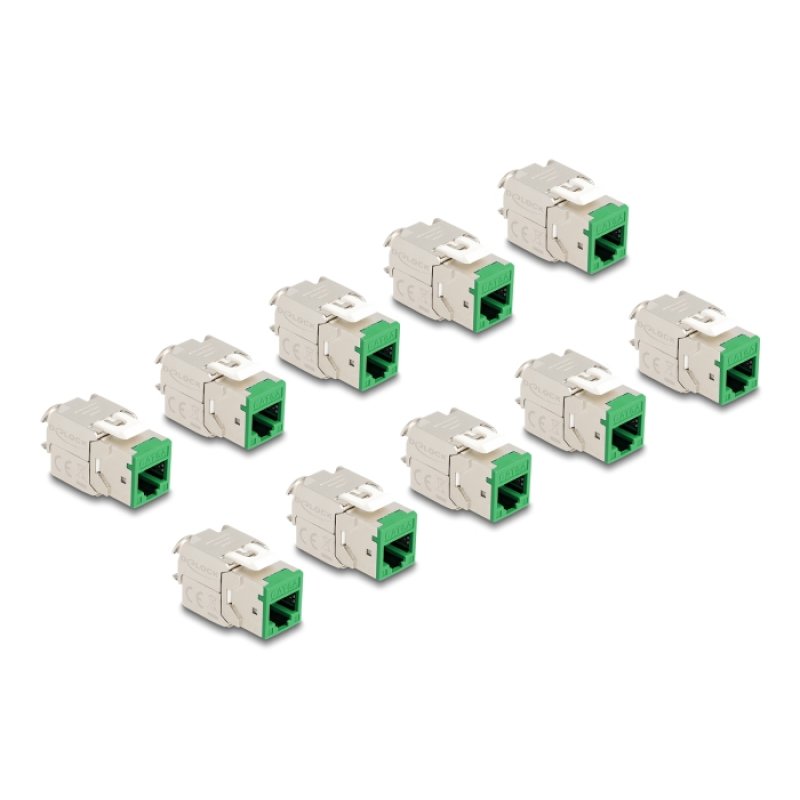 DeLOCK Module Keystone RJ45 femelle à LSA Cat.6A, sans outil, vert, set de 10 unités
