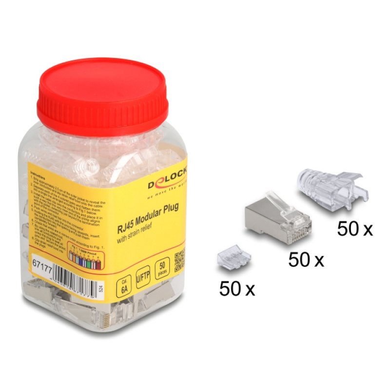 DeLOCK 67177 connecteur de fils RJ45 Argent, Transparent