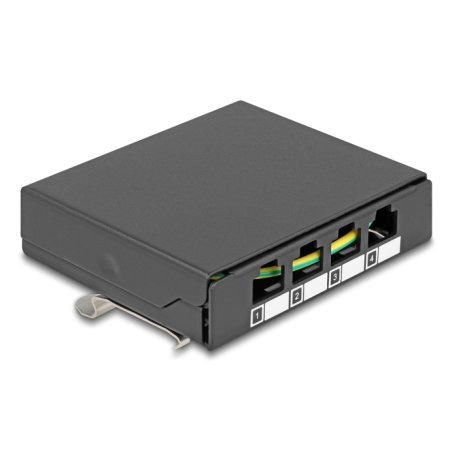 Leergehäuse 4 Port für Keystone RJ-Module schwarz - zur Montage an Tisch, Wand oder Hutschiene