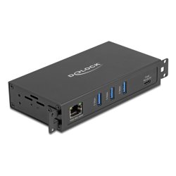 DeLOCK 3 Port USB 5 Gbps Hub RJ45 Gigabit LAN PoE Port with USB Type-C host-connector in metal case and 1.5 kV