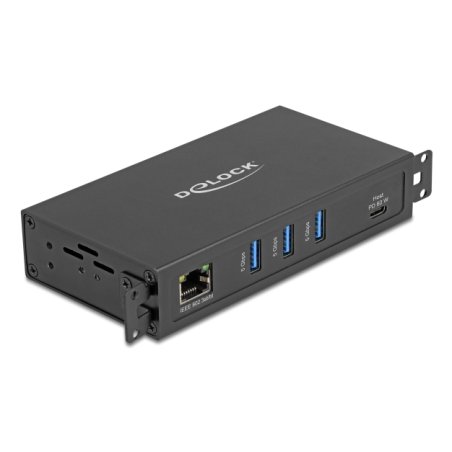 DeLOCK 3 Port USB 5 Gbps Hub RJ45 Gigabit LAN PoE Port with USB Type-C host-connector in metal case and 1.5 kV