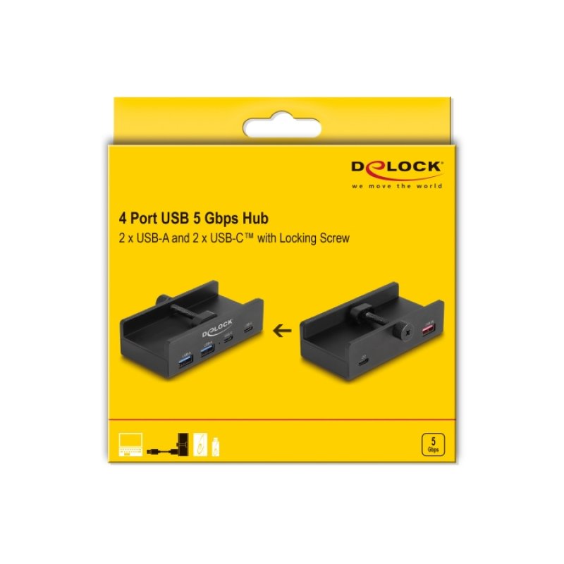 Externer USB 5 Gbps 4 Port Hub 2 x USB Typ-A und 2 x USB Type-C™ mit Feststellschraube