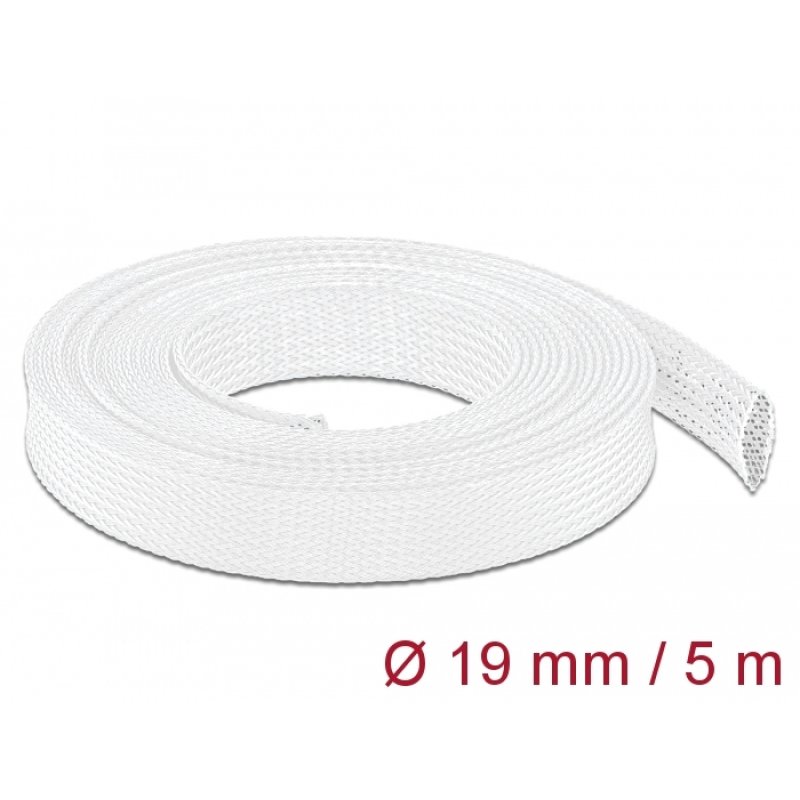 DeLOCK Braided Sleeve stretchable 5 m x 19 mm white