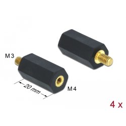 Abstandshalter M4 x M3, Sechskant, Innen / Außen, 20 mm schwarz 4 Stück