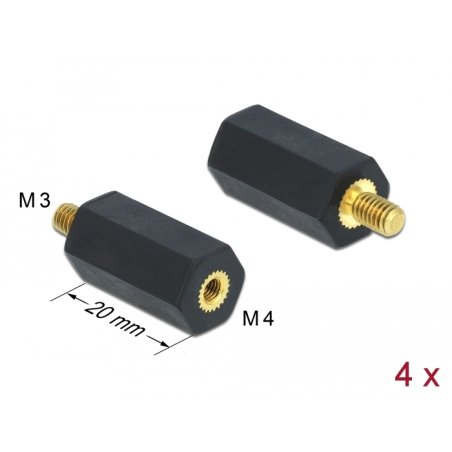 DeLOCK Standoff M4 x M3, hexagon, inside / outside, 20 mm black 4 pcs