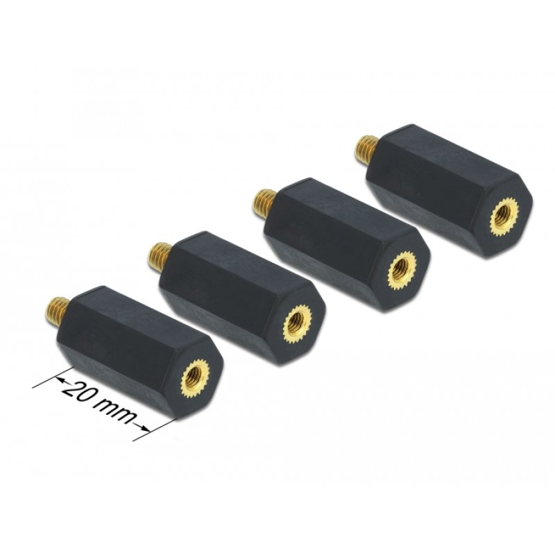 DeLOCK Standoff M4 x M3, hexagon, inside / outside, 20 mm black 4 pcs