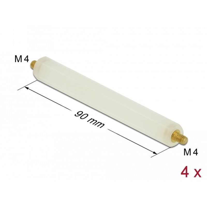 DeLOCK Standoff M4 x M4, hexagon, outside / outside, 90 mm natural 4 pcs