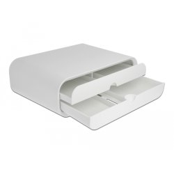 DeLOCK Support d’écran avec deux tiroirs, blanc
