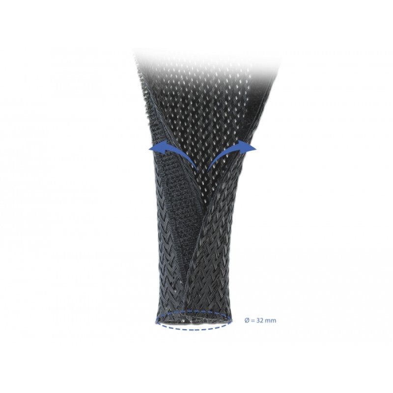 DeLOCK Manchon tressé avec fermeture à scratch 5 m x 32 mm, noir