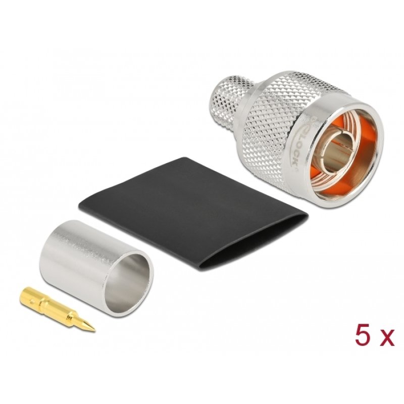 N Stecker zum Crimpen LMR 400 mit passendem Schrumpfschlauch - 5 Stück
