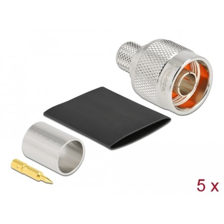 N Stecker zum Crimpen LMR 400 mit passendem Schrumpfschlauch - 5 Stück