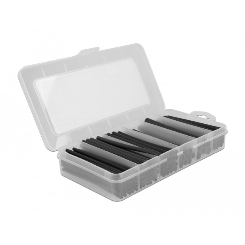 DeLOCK Boite d’assortiment de tubes thermorétractables, paroi double avec adhésif interne, taux de rétrécissement