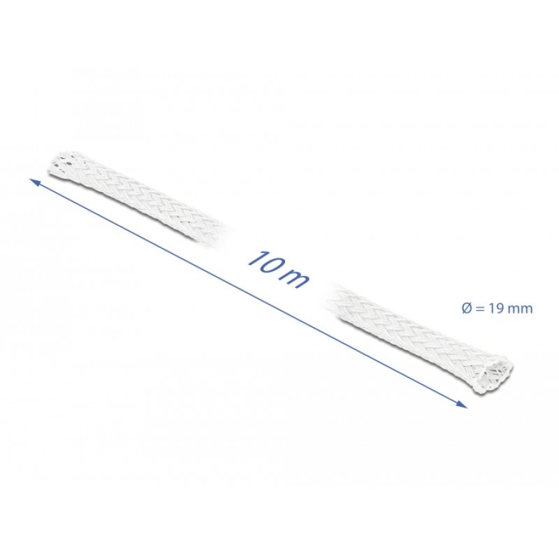 DeLOCK Braided Sleeve stretchable 10 m x 19 mm white