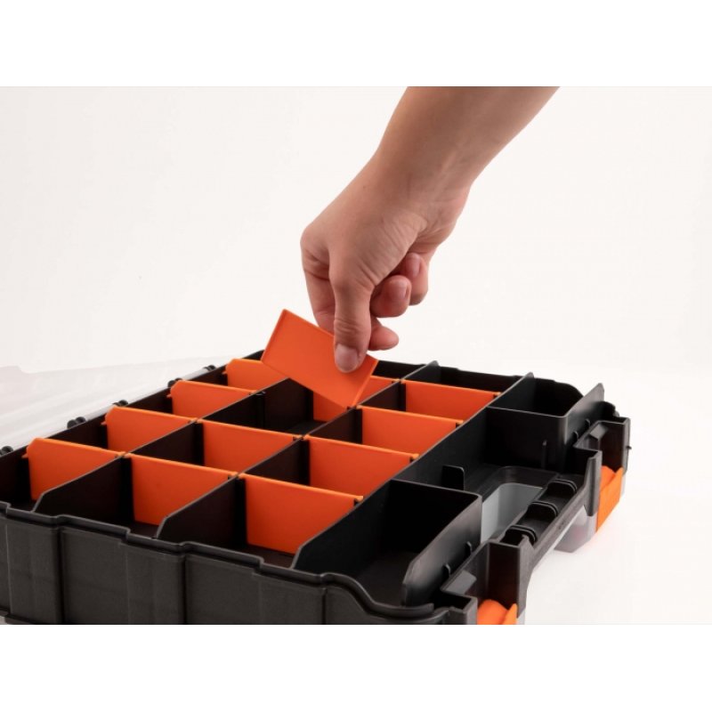 DeLOCK Boite de rangement avec 34 compartiments, 320 x 270 x 80 mm, orange et noir