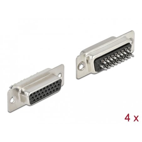DeLOCK D-Sub HD 26 broches, femelle, métal, version à souder, 4 pièces