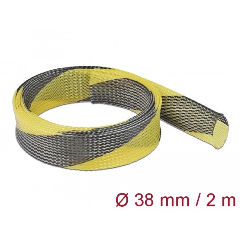 Geflechtschlauch dehnbar 2 m x 38 mm schwarz-gelb