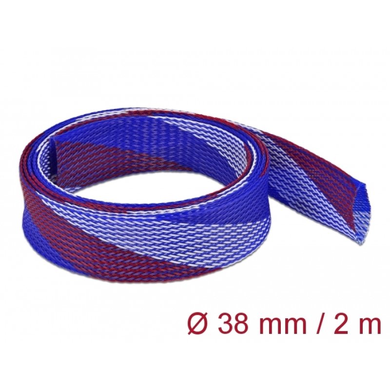 DeLOCK Braided Sleeve stretchable 2 m x 38 mm blue-red-white