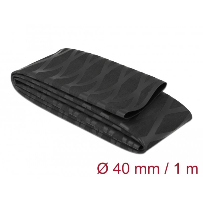 DeLOCK Manchon thermorétractable avec dessin en X, antidérapant, 1 m x 40 mm, noir