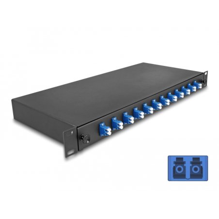 DeLOCK Boitier de jonction 19″ de fibre optique, 12 x LC Duplex OS2, 1U, entièrement assemblée