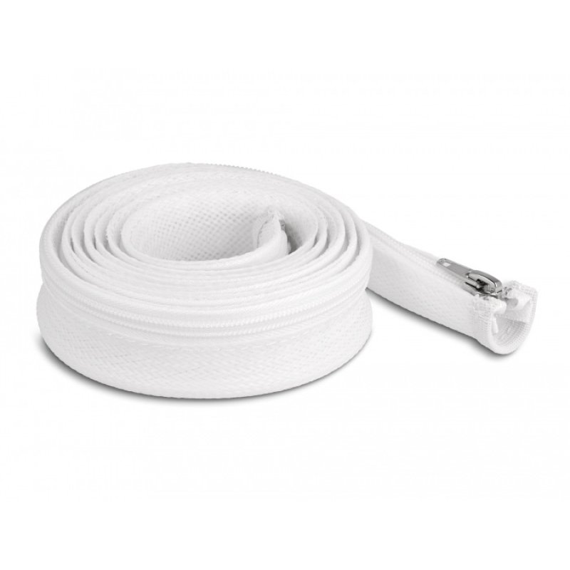 DeLOCK Braided Sleeve with zip fastener heat-resistant 2 m x 30 mm white