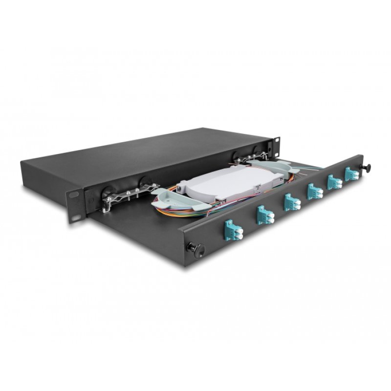 DeLOCK Boitier de jonction 19″ de fibre optique, 6 x LC Duplex OM3, 1U, entièrement assemblée