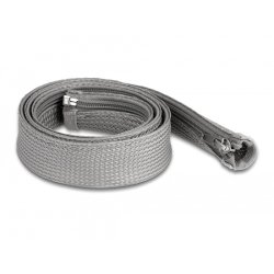 DeLOCK Manchon tressé avec fermeture Éclair résistant à la chaleur, 1 m x 30 mm, gris