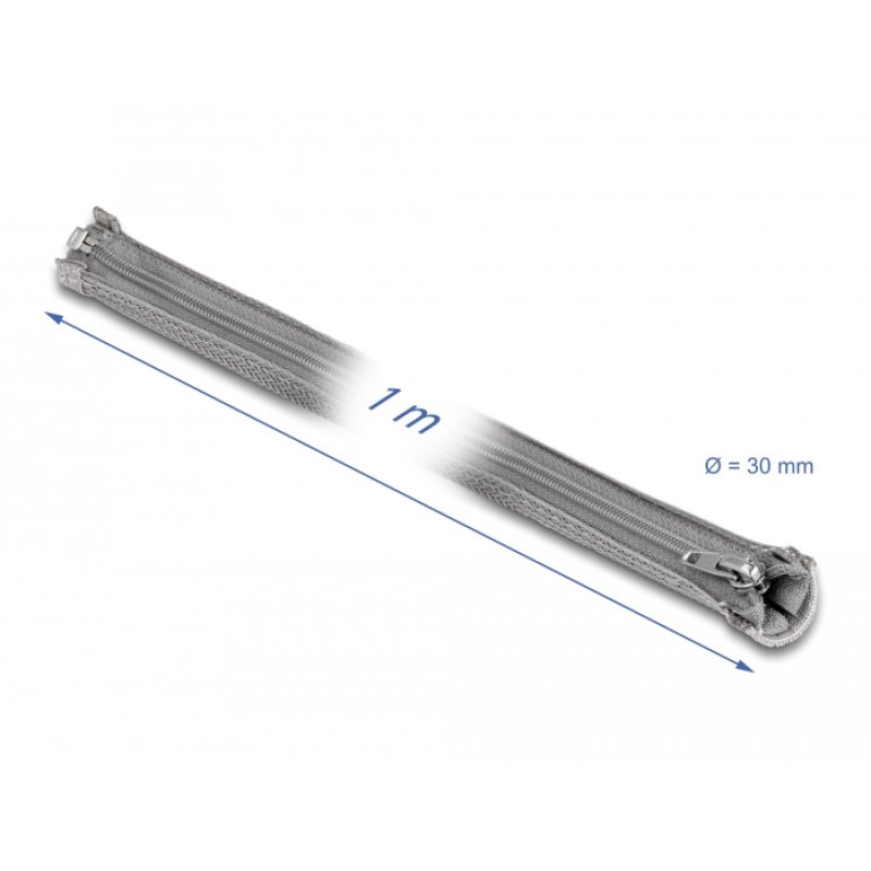 DeLOCK Manchon tressé avec fermeture Éclair résistant à la chaleur, 1 m x 30 mm, gris