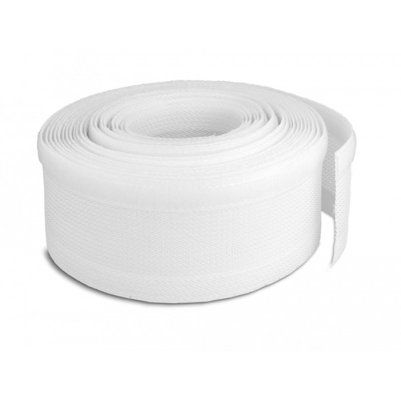 DeLOCK Braided Sleeving with Hook-and-Loop Fastener 10 m x 32 mm white