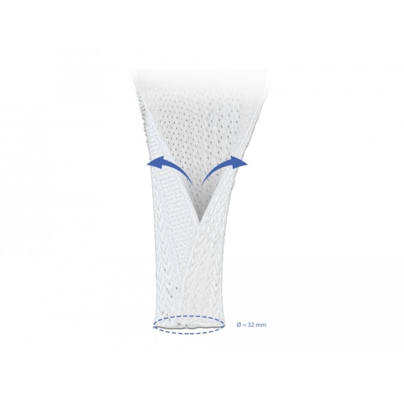 DeLOCK Braided Sleeving with Hook-and-Loop Fastener 10 m x 32 mm white