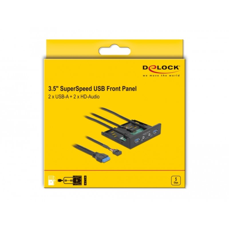 DeLOCK Panneau avant 3.5″ USB 3.2 Gen 1, 2 x USB Type-A HD-Audio