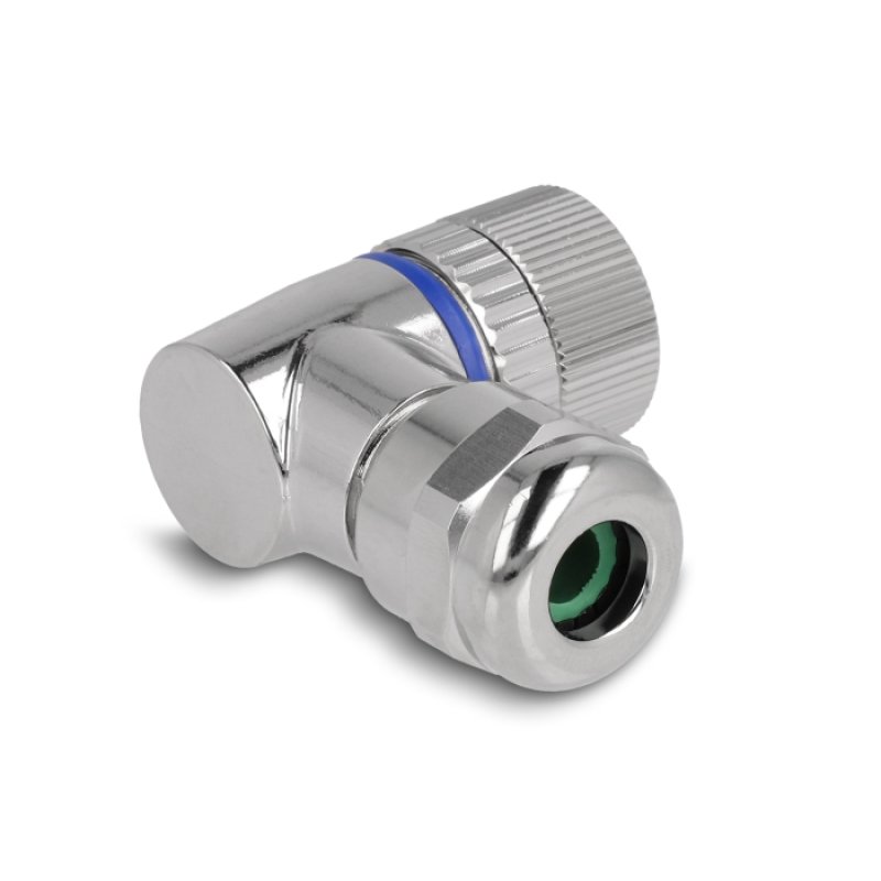 DeLOCK M12 Connector A-coded 4 pin female for mounting with screw connection 90° angled metal