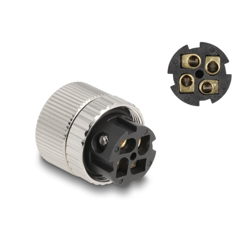DeLOCK M12 Connector A-coded 4 pin female for mounting with screw connection 90° angled metal