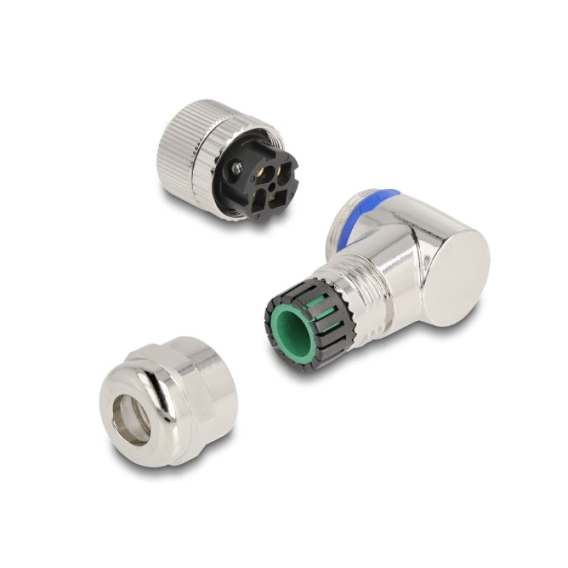 DeLOCK M12 Connector A-coded 4 pin female for mounting with screw connection 90° angled metal