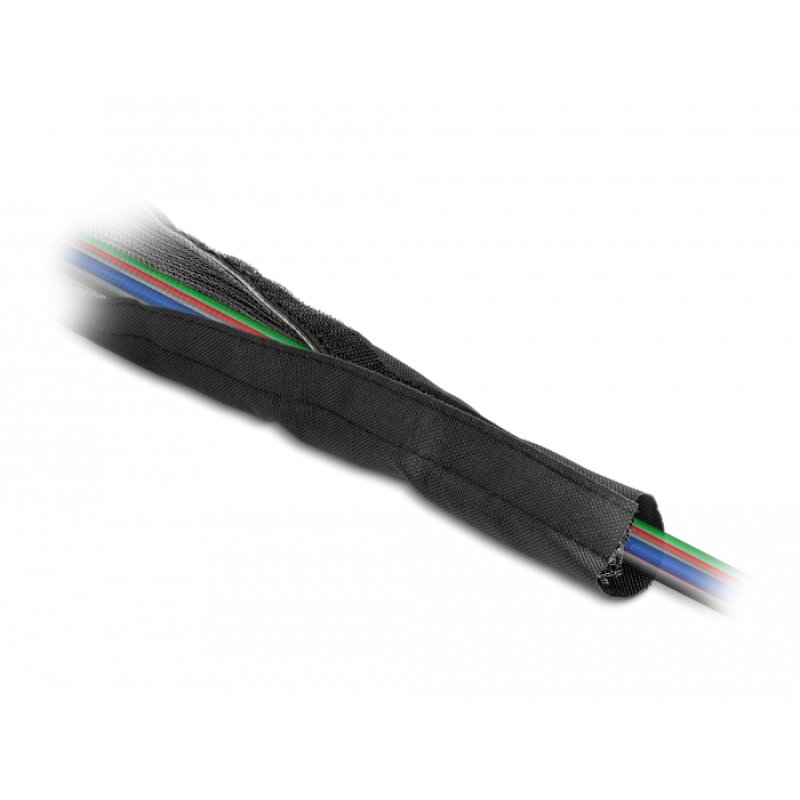 DeLOCK Manchon tissé blindé EMI avec fermeture à scratch, thermorésistant, 1 m x 16 mm, noir