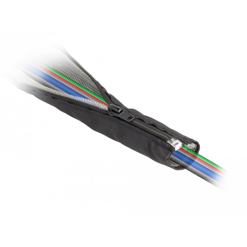 DeLOCK Manchon tissé blindé EMI avec fermeture Eclair thermorésistant, 1 m x 16 mm, noir