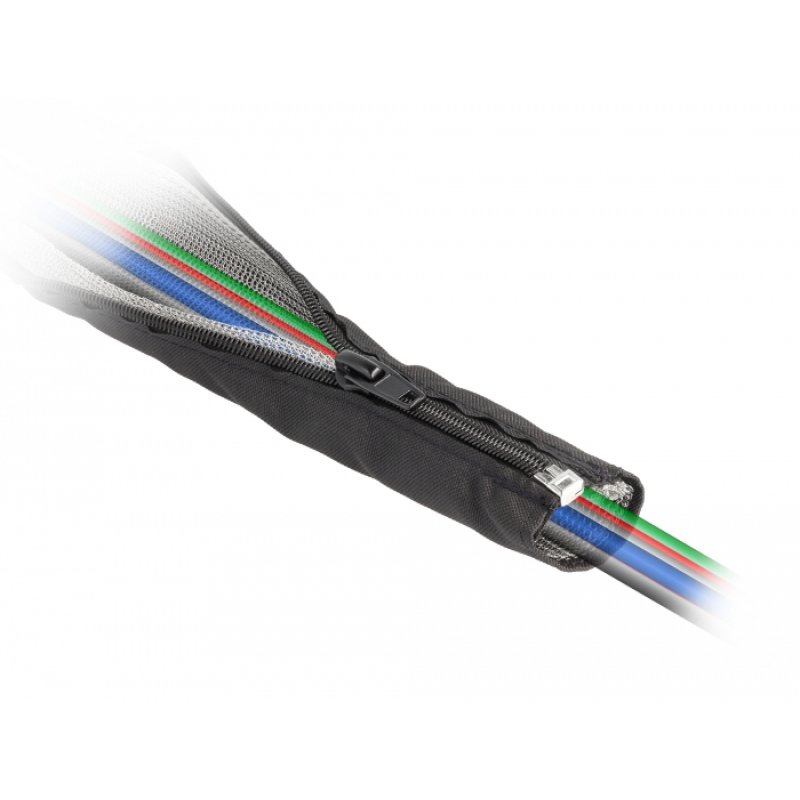 DeLOCK Manchon tissé blindé EMI avec fermeture Eclair thermorésistant, 1 m x 50 mm, noir