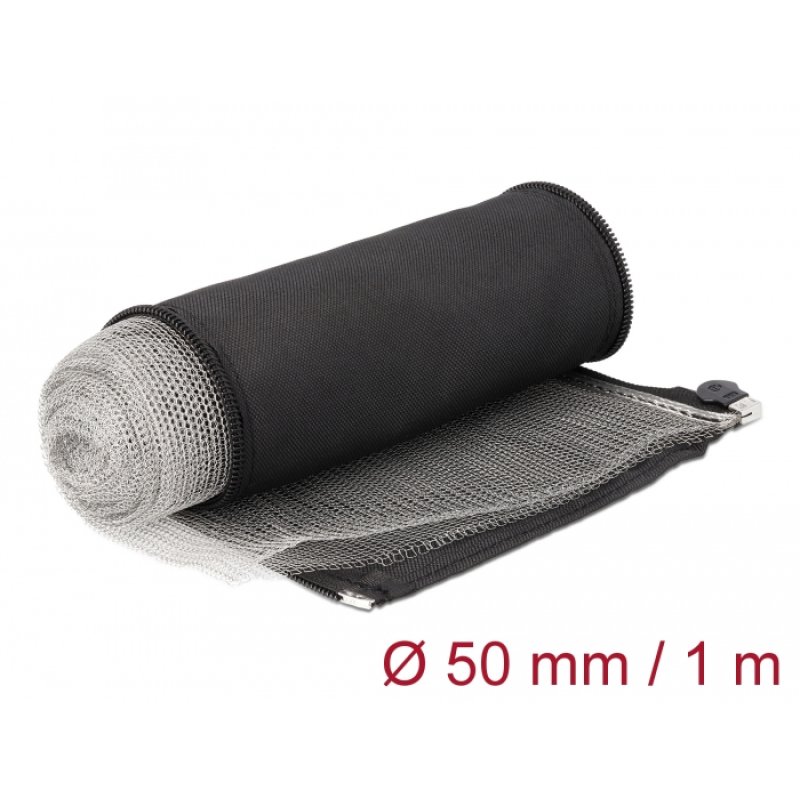 DeLOCK EMI Shielding braided sleeve with zip heat resistant 1 m x 50 mm black