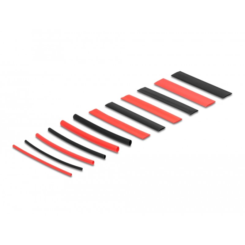 DeLOCK Boite d’assortiment de tubes thermorétractables, taux de rétrécissement 2:1, noir / rouge, 196 unités