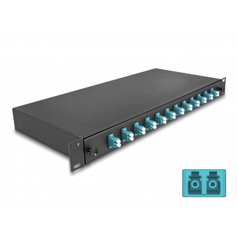 DeLOCK 19″ Optical Fiber Splice Box 12 x LC Duplex OM3 1U complete assembled