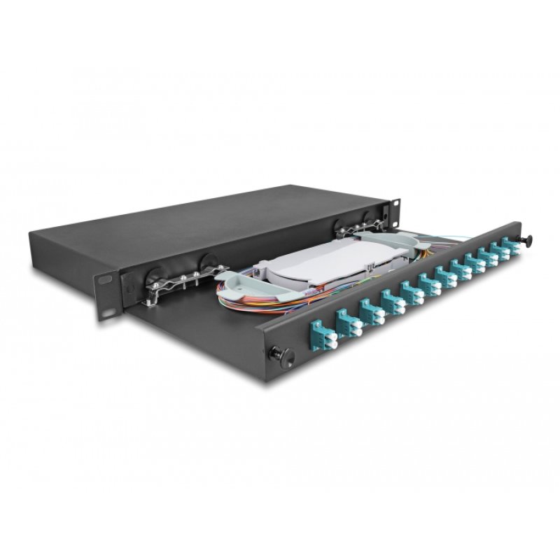 DeLOCK Boitier de jonction 19″ de fibre optique, 12 x LC Duplex OM3, 1U, entièrement assemblée