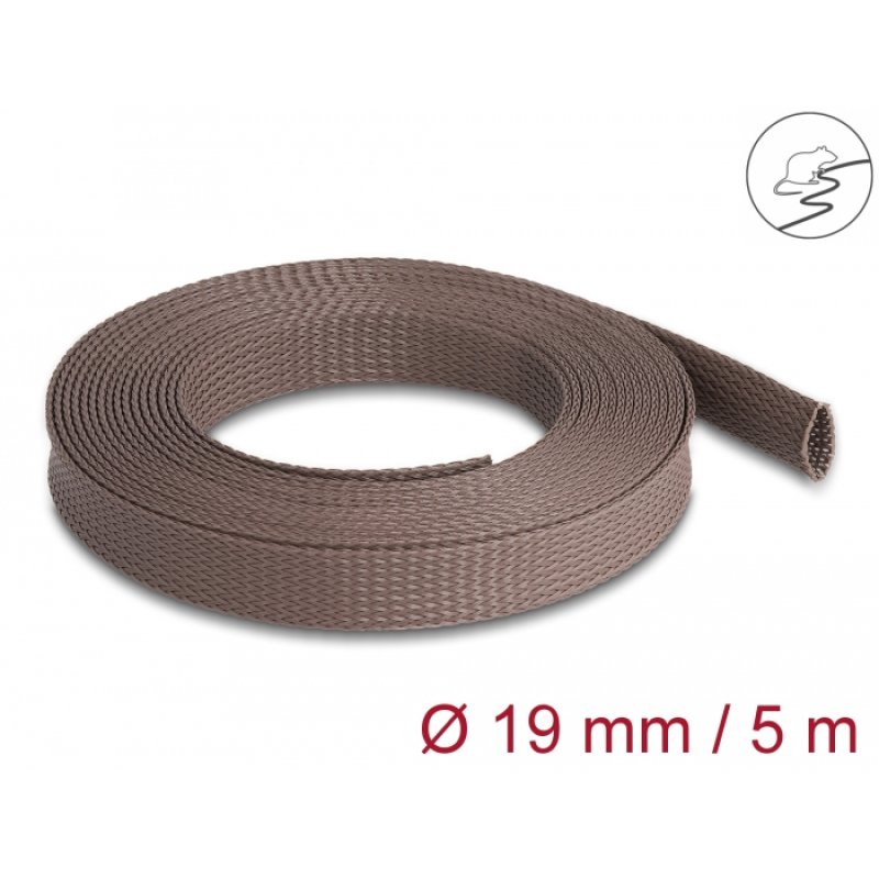 DeLOCK Gaine tissée résistant au rongeurs, étirable, 5 m x 19 mm, marron