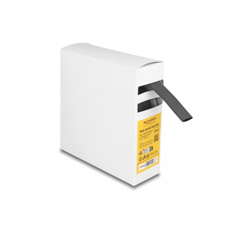 DeLOCK Heat shrink tube Box, with inside adhesive, shrinkage ratio 4:1, 5 m x 12 mm black