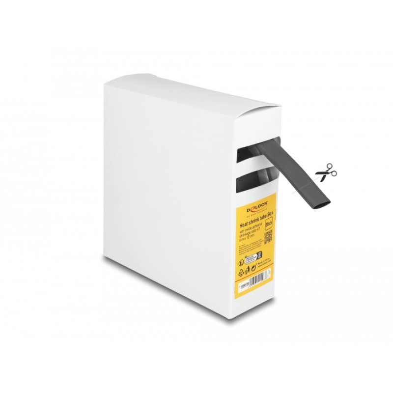 DeLOCK Heat shrink tube Box, with inside adhesive, shrinkage ratio 4:1, 5 m x 12 mm black