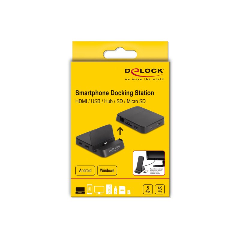 DeLOCK Station d’accueil smartphone 4K avec support intégré - HDMI / USB / Hub / SD / Micro SD pour Android ou