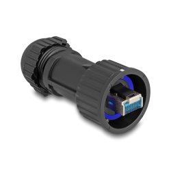 DeLOCK RJ45 mâle à montage sur terrain, Cat.6A, avec coupleur passant, IP68 pour la poussière et l’eau, noir