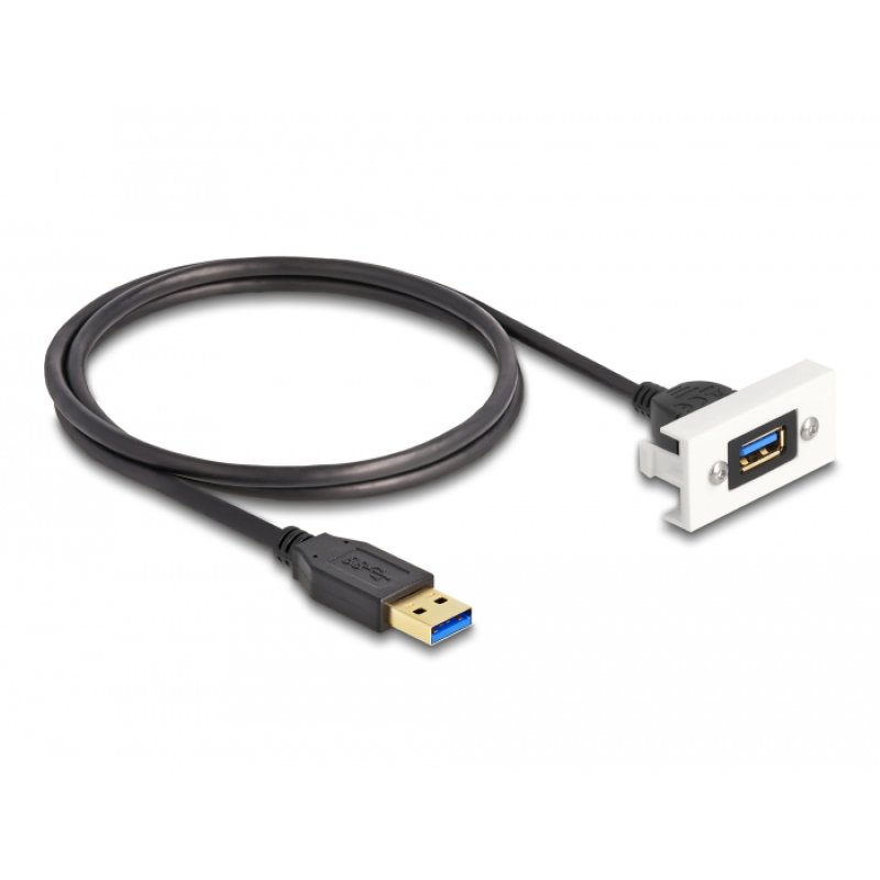 Easy 45 Modul USB 5 Gbps Typ-A Buchse zu USB Typ-A Stecker mit Kabelpeitsche, 22,5 x 45 mm