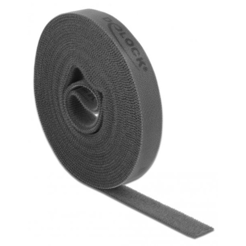 DeLOCK Hook-and-loop tape on roll L 5 m x W 15 mm grey