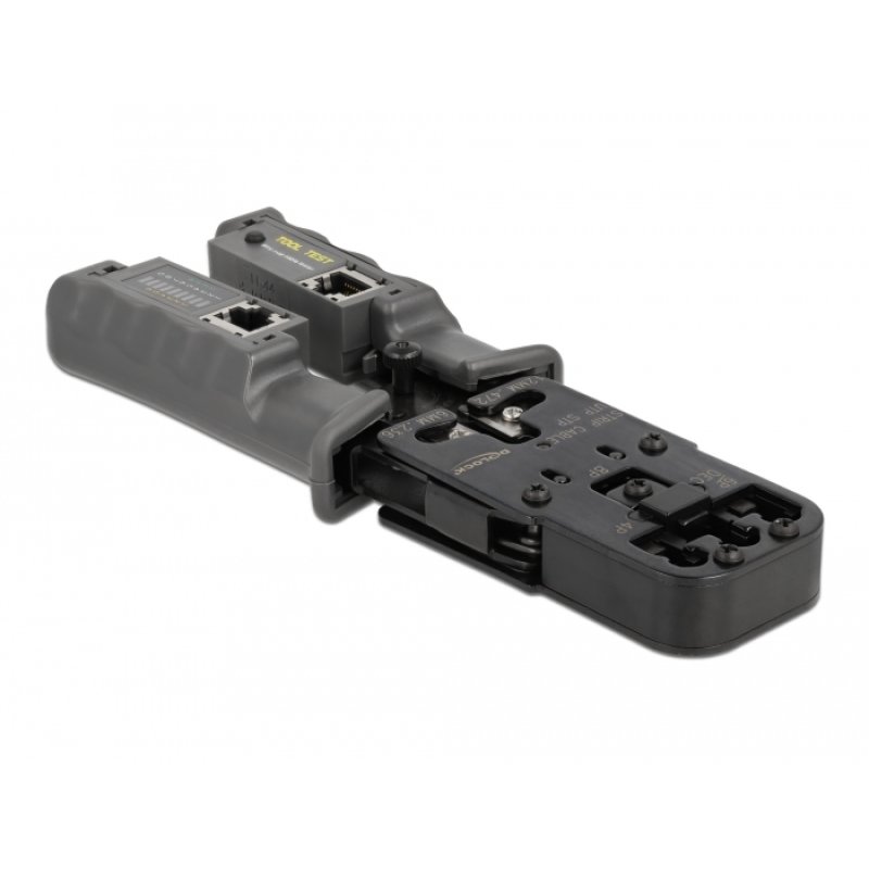 DeLOCK Crimp tool with stripper and network tester for 8P (RJ45), 6P (RJ12/11), 6P DEC or 4P (RJ10) plugs