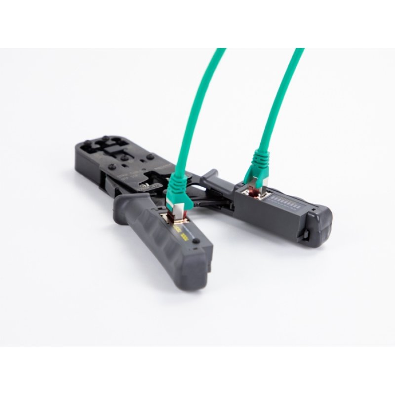 Crimpzange mit Abisolierer und Netzwerktester für 8P (RJ45), 6P (RJ12/11), 6P DEC oder 4P (RJ10) Stecker