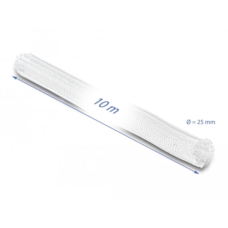DeLOCK Braided Sleeve self-closing 10 m x 25 mm white